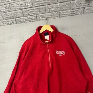 Vintage Nebraska Huskers AS Sports Red Fleece‎ Quarter Zip Pullover Mens 2XL